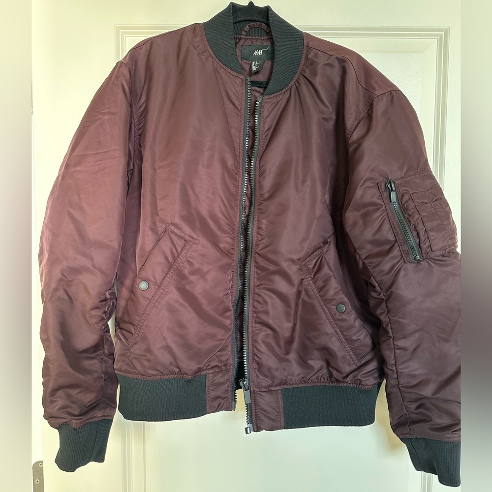H&M Bomber Jacket - Maroon and Black